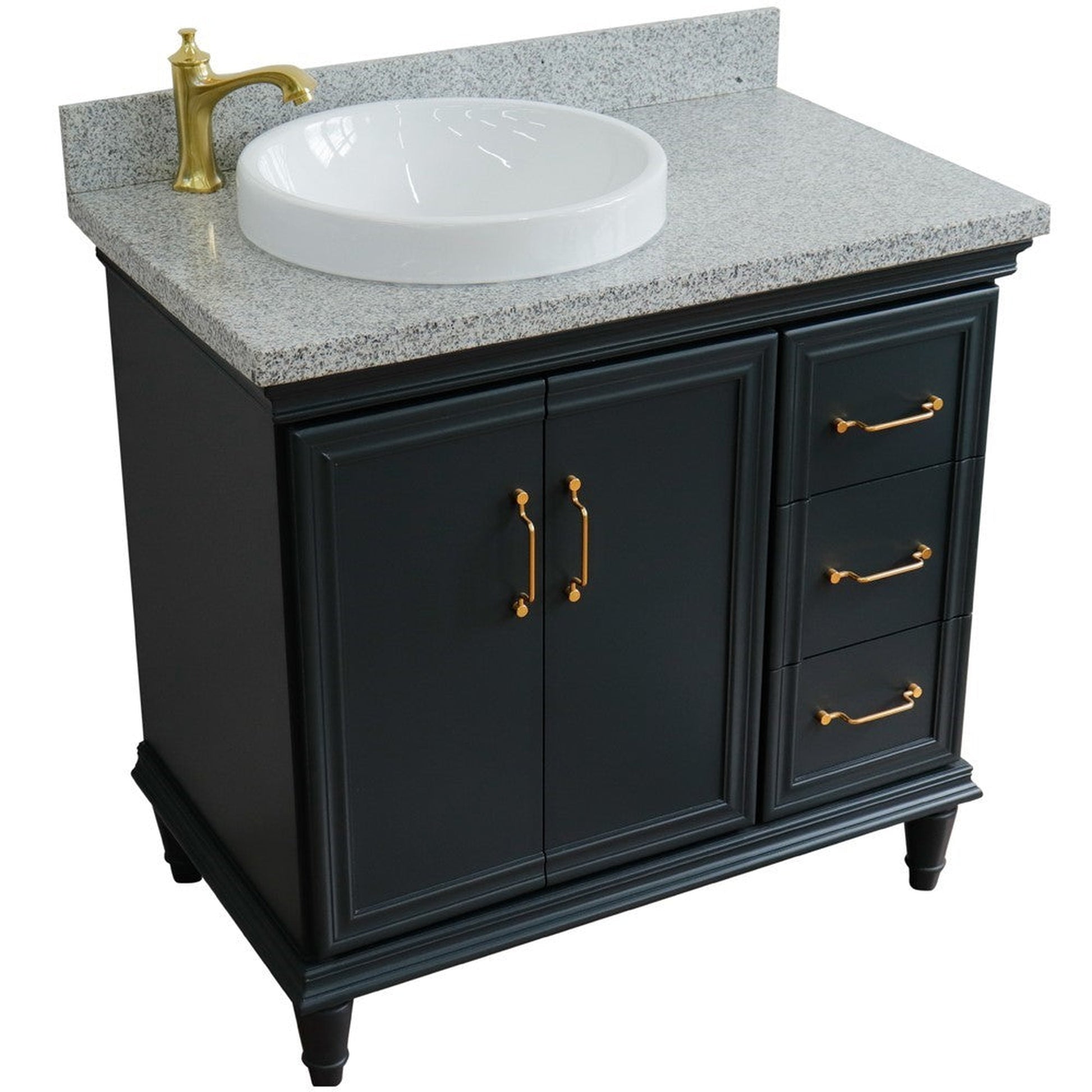 Bellaterra Home Forli 37" 2-Door 3-Drawer Dark Gray Freestanding Vanity Set With Ceramic Left Offset Vessel Sink and Gray Granite Top, and Left Door Cabinet