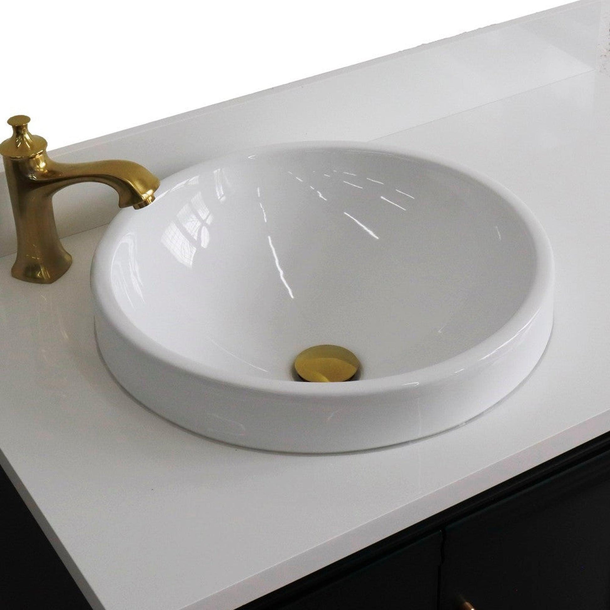 Bellaterra Home Forli 37" 2-Door 3-Drawer Dark Gray Freestanding Vanity Set With Ceramic Left Offset Vessel Sink and White Quartz Top, and Left Door Cabinet