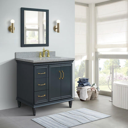 Bellaterra Home Forli 37" 2-Door 3-Drawer Dark Gray Freestanding Vanity Set With Ceramic Right Offset Undermount Oval Sink and Gray Granite Top, and Right Door Cabinet