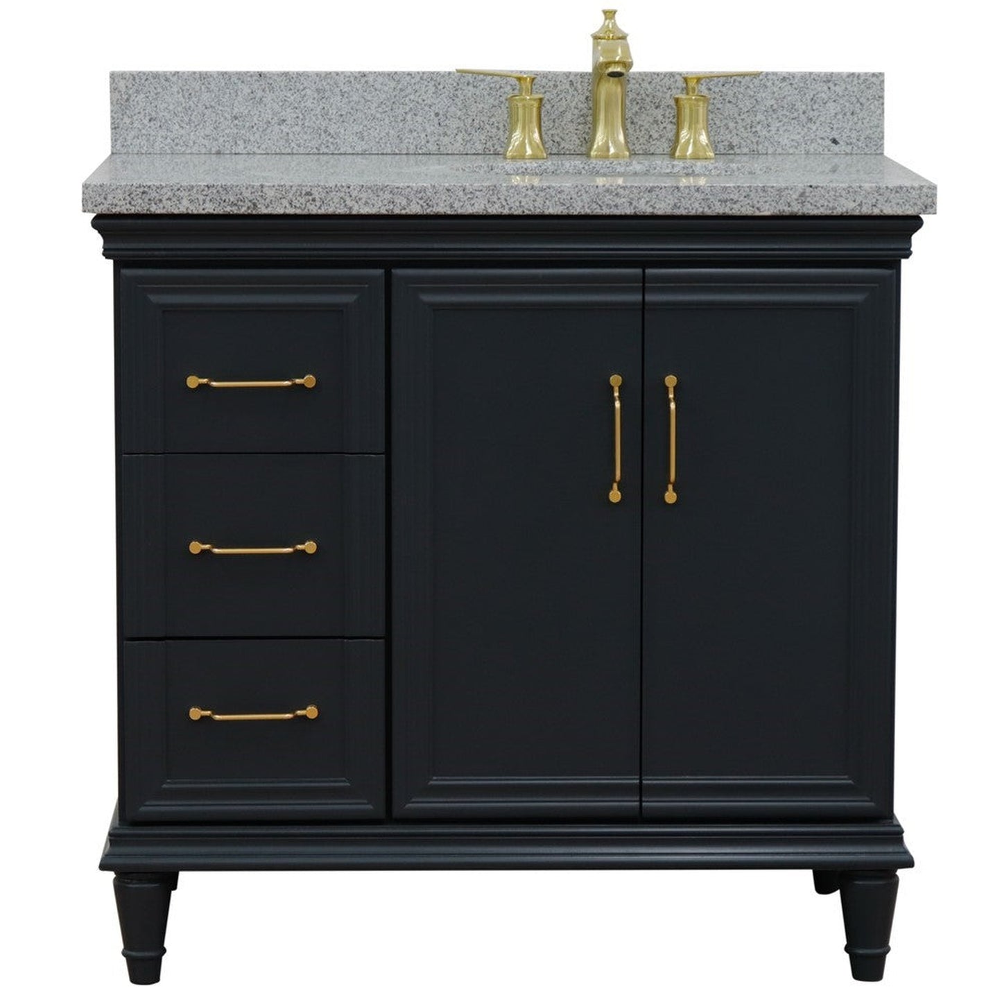 Bellaterra Home Forli 37" 2-Door 3-Drawer Dark Gray Freestanding Vanity Set With Ceramic Right Offset Undermount Oval Sink and Gray Granite Top, and Right Door Cabinet