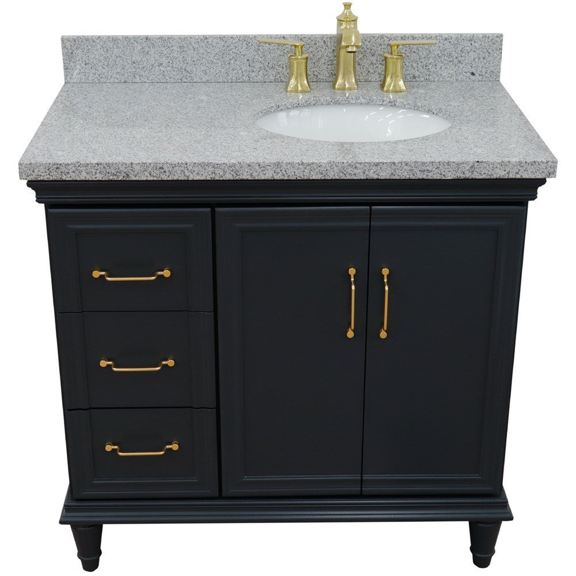 Bellaterra Home Forli 37" 2-Door 3-Drawer Dark Gray Freestanding Vanity Set With Ceramic Right Offset Undermount Oval Sink and Gray Granite Top, and Right Door Cabinet