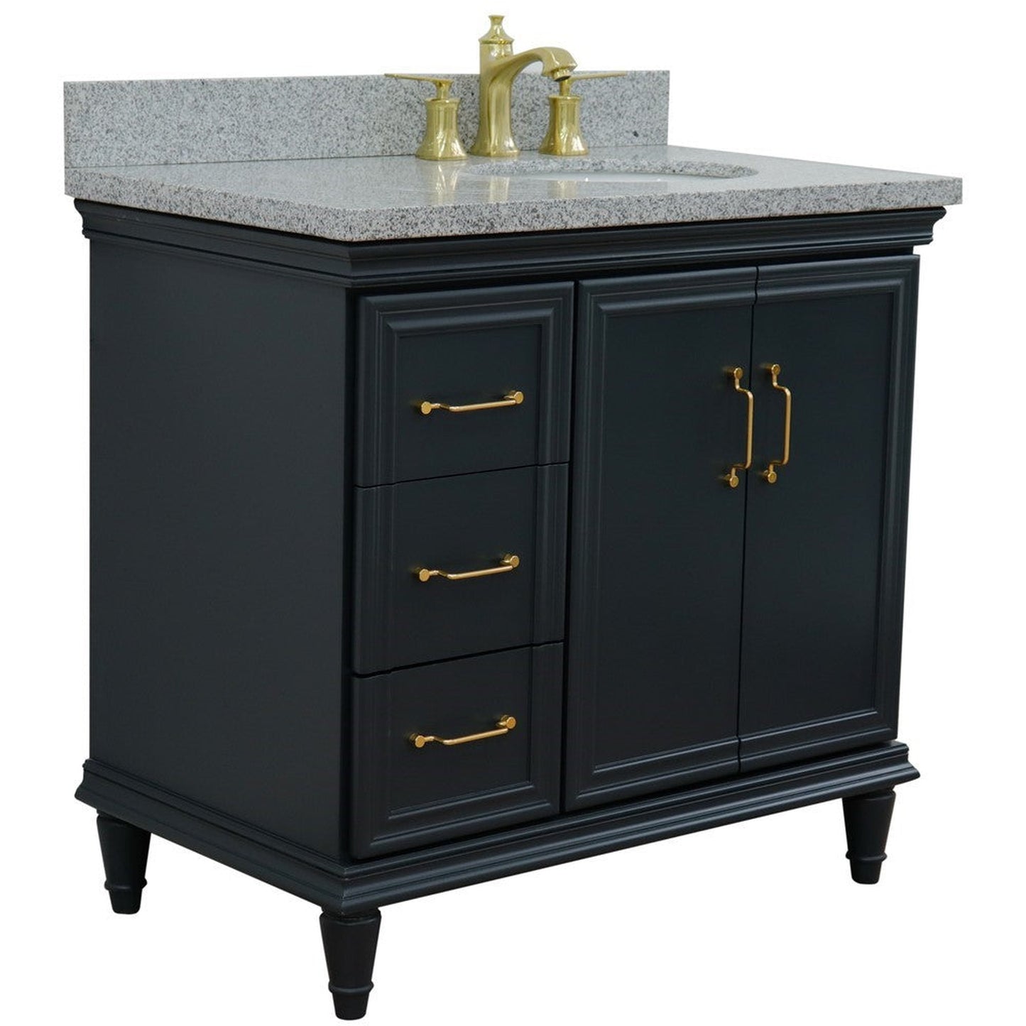 Bellaterra Home Forli 37" 2-Door 3-Drawer Dark Gray Freestanding Vanity Set With Ceramic Right Offset Undermount Oval Sink and Gray Granite Top, and Right Door Cabinet