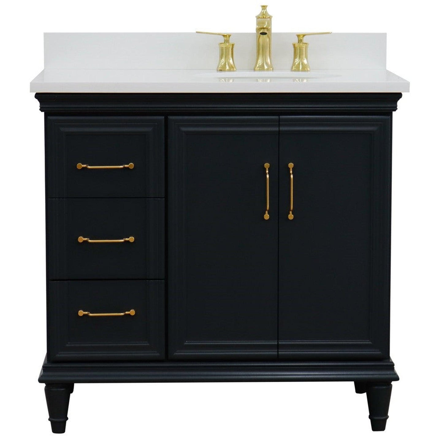 Bellaterra Home Forli 37" 2-Door 3-Drawer Dark Gray Freestanding Vanity Set With Ceramic Right Offset Undermount Oval Sink and White Quartz Top, and Right Door Cabinet