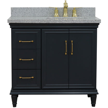 Bellaterra Home Forli 37" 2-Door 3-Drawer Dark Gray Freestanding Vanity Set With Ceramic Right Offset Undermount Rectangular Sink and Gray Granite Top, and Right Door Cabinet