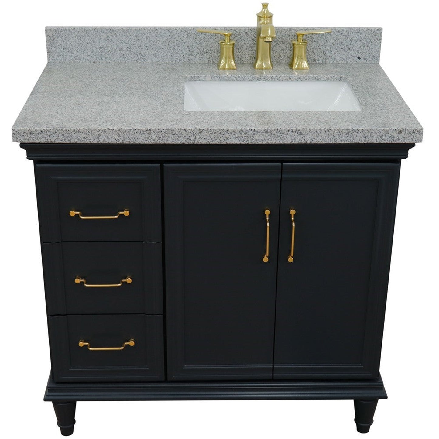 Bellaterra Home Forli 37" 2-Door 3-Drawer Dark Gray Freestanding Vanity Set With Ceramic Right Offset Undermount Rectangular Sink and Gray Granite Top, and Right Door Cabinet