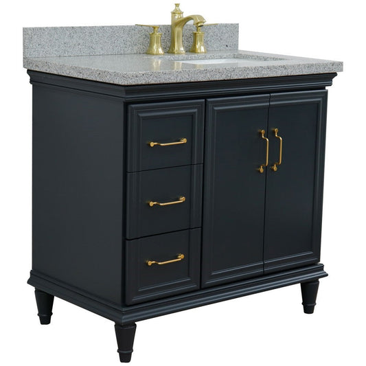 Bellaterra Home Forli 37" 2-Door 3-Drawer Dark Gray Freestanding Vanity Set With Ceramic Right Offset Undermount Rectangular Sink and Gray Granite Top, and Right Door Cabinet