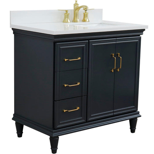 Bellaterra Home Forli 37" 2-Door 3-Drawer Dark Gray Freestanding Vanity Set With Ceramic Right Offset Undermount Rectangular Sink and White Quartz Top, and Right Door Cabinet