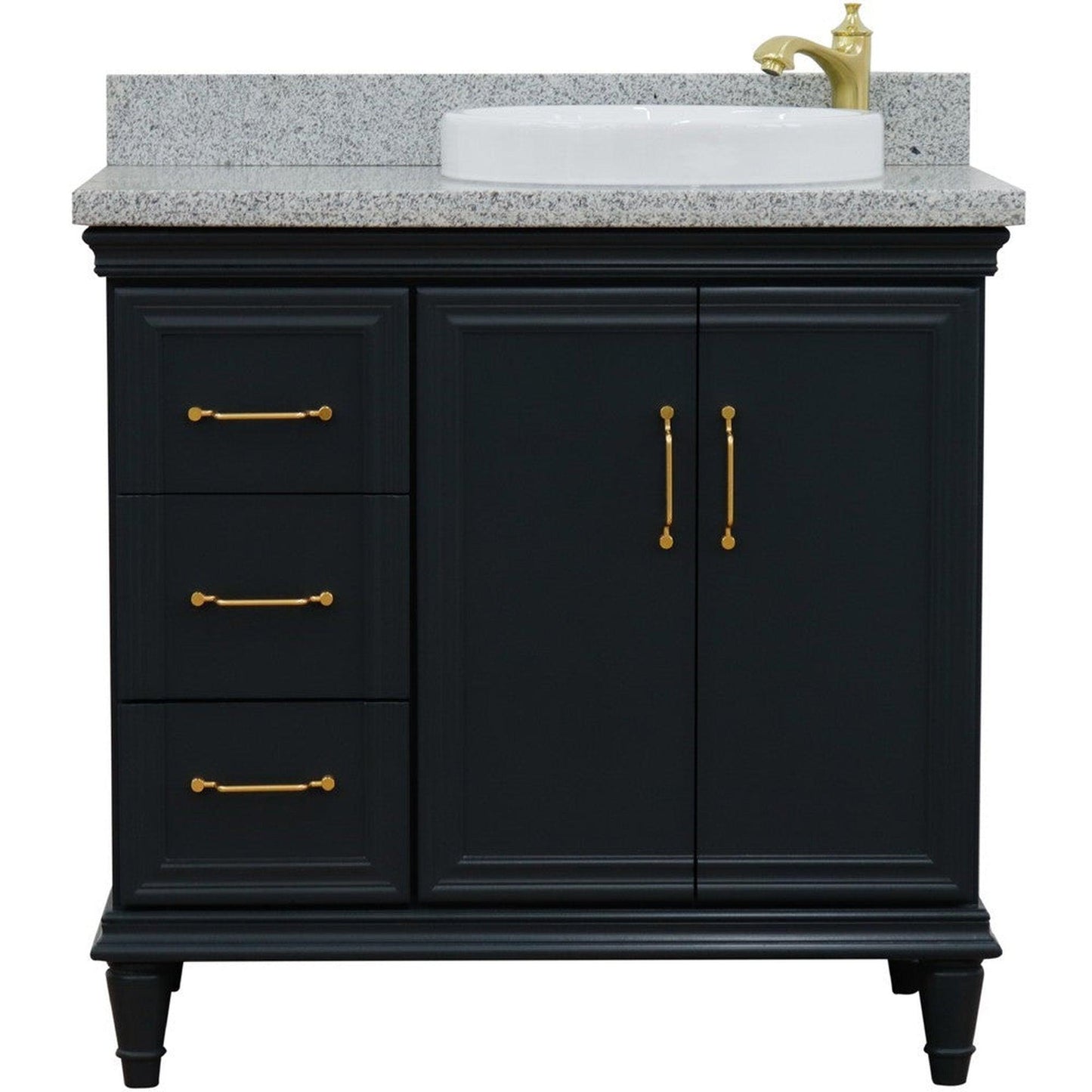 Bellaterra Home Forli 37" 2-Door 3-Drawer Dark Gray Freestanding Vanity Set With Ceramic Right Offset Vessel Sink and Gray Granite Top, and Right Door Cabinet