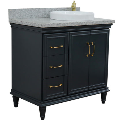 Bellaterra Home Forli 37" 2-Door 3-Drawer Dark Gray Freestanding Vanity Set With Ceramic Right Offset Vessel Sink and Gray Granite Top, and Right Door Cabinet