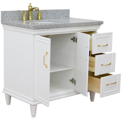 Bellaterra Home Forli 37" 2-Door 3-Drawer White Freestanding Vanity Set With Ceramic Left Offset Undermount Oval Sink and Gray Granite Top, and Left Door Cabinet