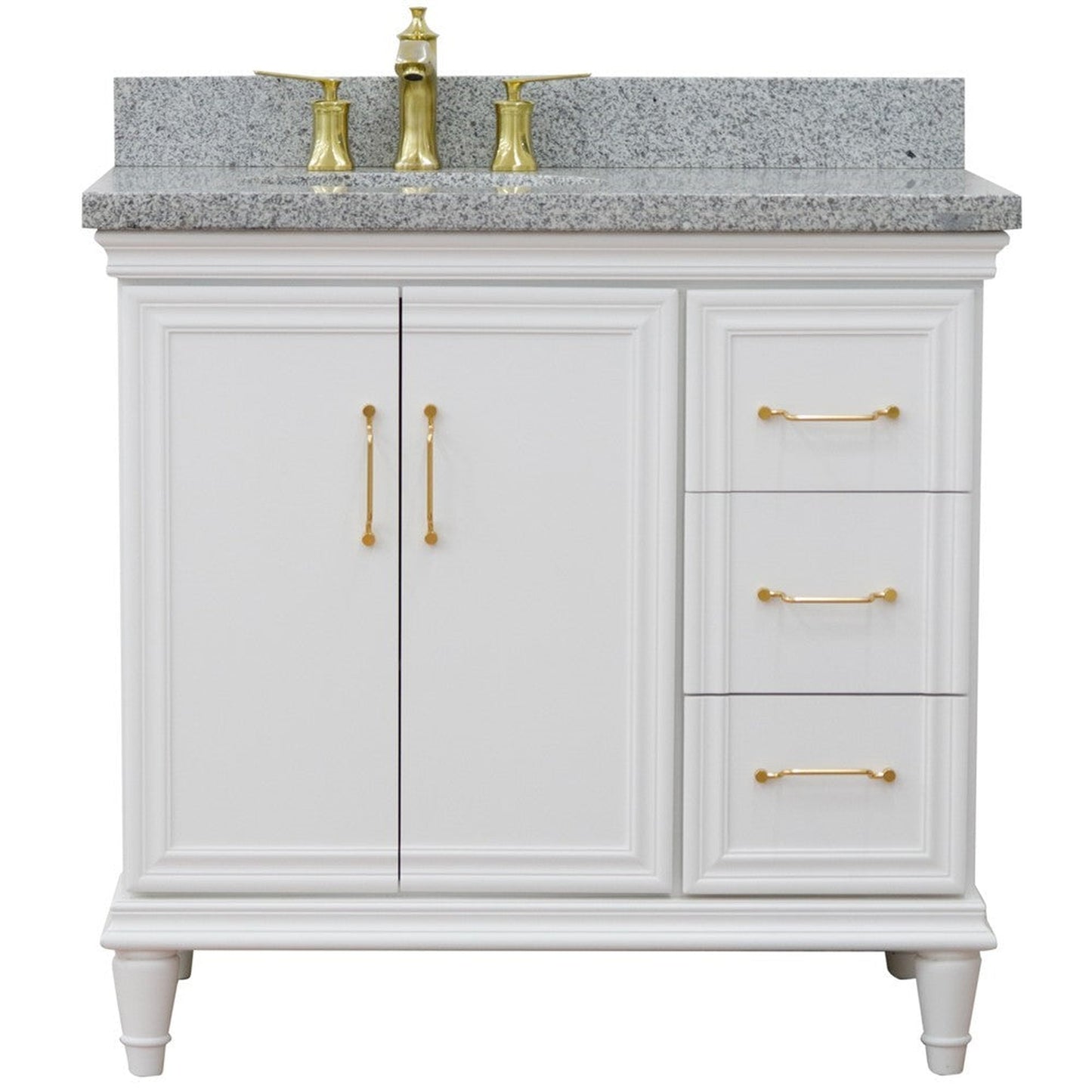 Bellaterra Home Forli 37" 2-Door 3-Drawer White Freestanding Vanity Set With Ceramic Left Offset Undermount Oval Sink and Gray Granite Top, and Left Door Cabinet