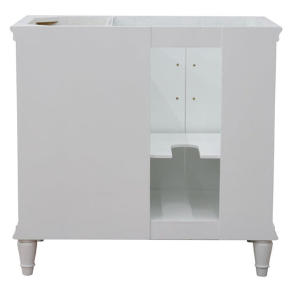 Bellaterra Home Forli 37" 2-Door 3-Drawer White Freestanding Vanity Set With Ceramic Left Offset Undermount Oval Sink and Gray Granite Top, and Left Door Cabinet