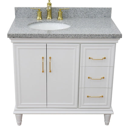 Bellaterra Home Forli 37" 2-Door 3-Drawer White Freestanding Vanity Set With Ceramic Left Offset Undermount Oval Sink and Gray Granite Top, and Left Door Cabinet