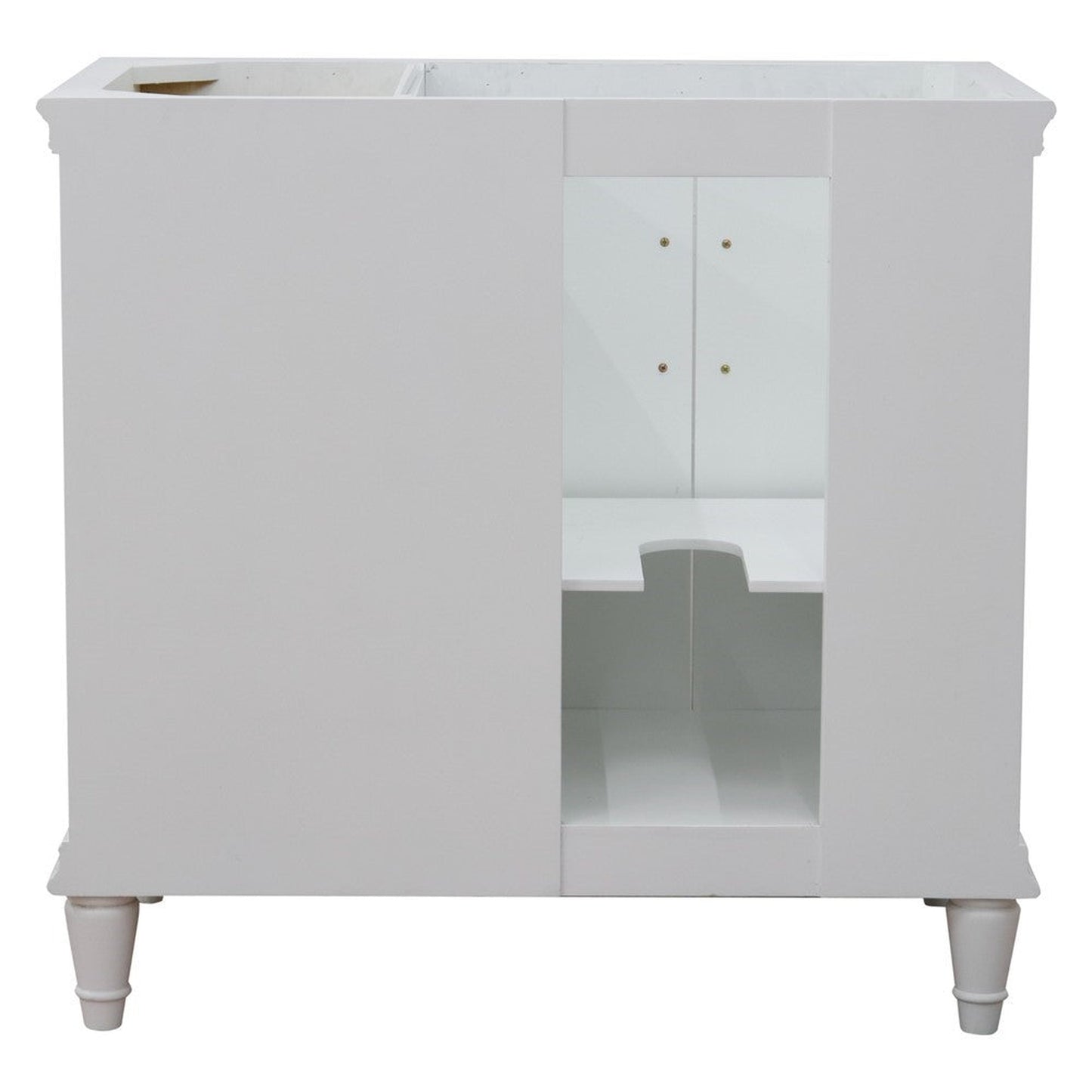 Bellaterra Home Forli 37" 2-Door 3-Drawer White Freestanding Vanity Set With Ceramic Left Offset Undermount Oval Sink and White Carrara Marble Top, and Left Door Cabinet