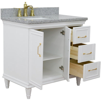 Bellaterra Home Forli 37" 2-Door 3-Drawer White Freestanding Vanity Set With Ceramic Left Offset Undermount Rectangular Sink and Gray Granite Top, and Left Door Cabinet