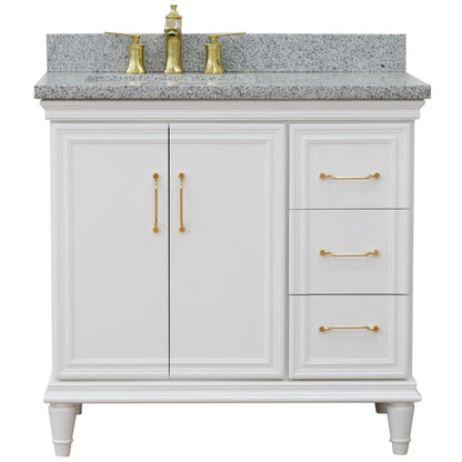 Bellaterra Home Forli 37" 2-Door 3-Drawer White Freestanding Vanity Set With Ceramic Left Offset Undermount Rectangular Sink and Gray Granite Top, and Left Door Cabinet