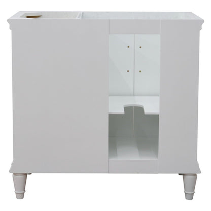 Bellaterra Home Forli 37" 2-Door 3-Drawer White Freestanding Vanity Set With Ceramic Left Offset Undermount Rectangular Sink and White Carrara Marble Top, and Left Door Cabinet