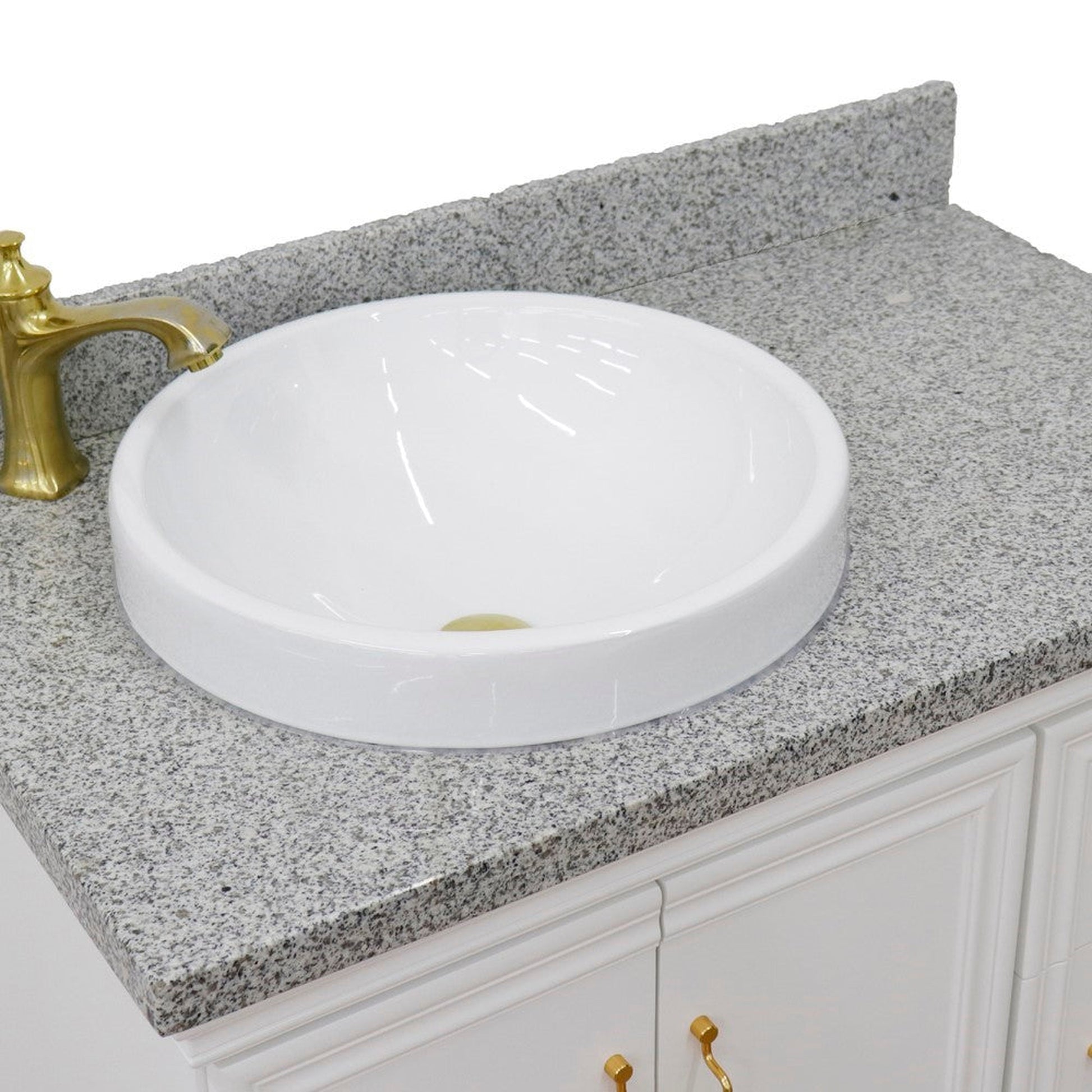 Bellaterra Home Forli 37" 2-Door 3-Drawer White Freestanding Vanity Set With Ceramic Left Offset Vessel Sink and Gray Granite Top, and Left Door Cabinet