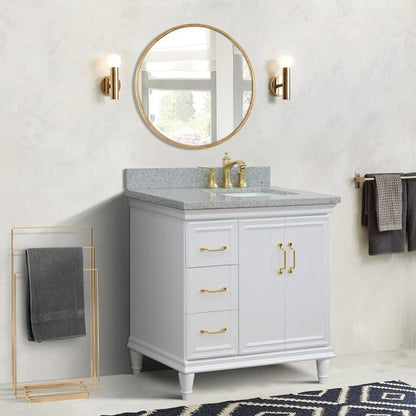 Bellaterra Home Forli 37" 2-Door 3-Drawer White Freestanding Vanity Set With Ceramic Right Offset Undermount Rectangular Sink and Gray Granite Top, and Right Door Cabinet