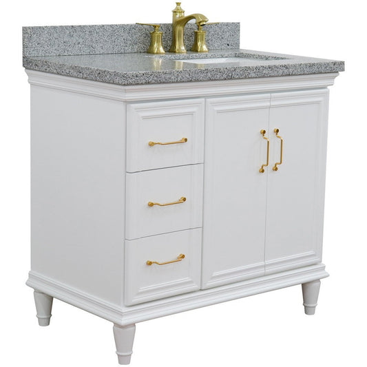 Bellaterra Home Forli 37" 2-Door 3-Drawer White Freestanding Vanity Set With Ceramic Right Offset Undermount Rectangular Sink and Gray Granite Top, and Right Door Cabinet