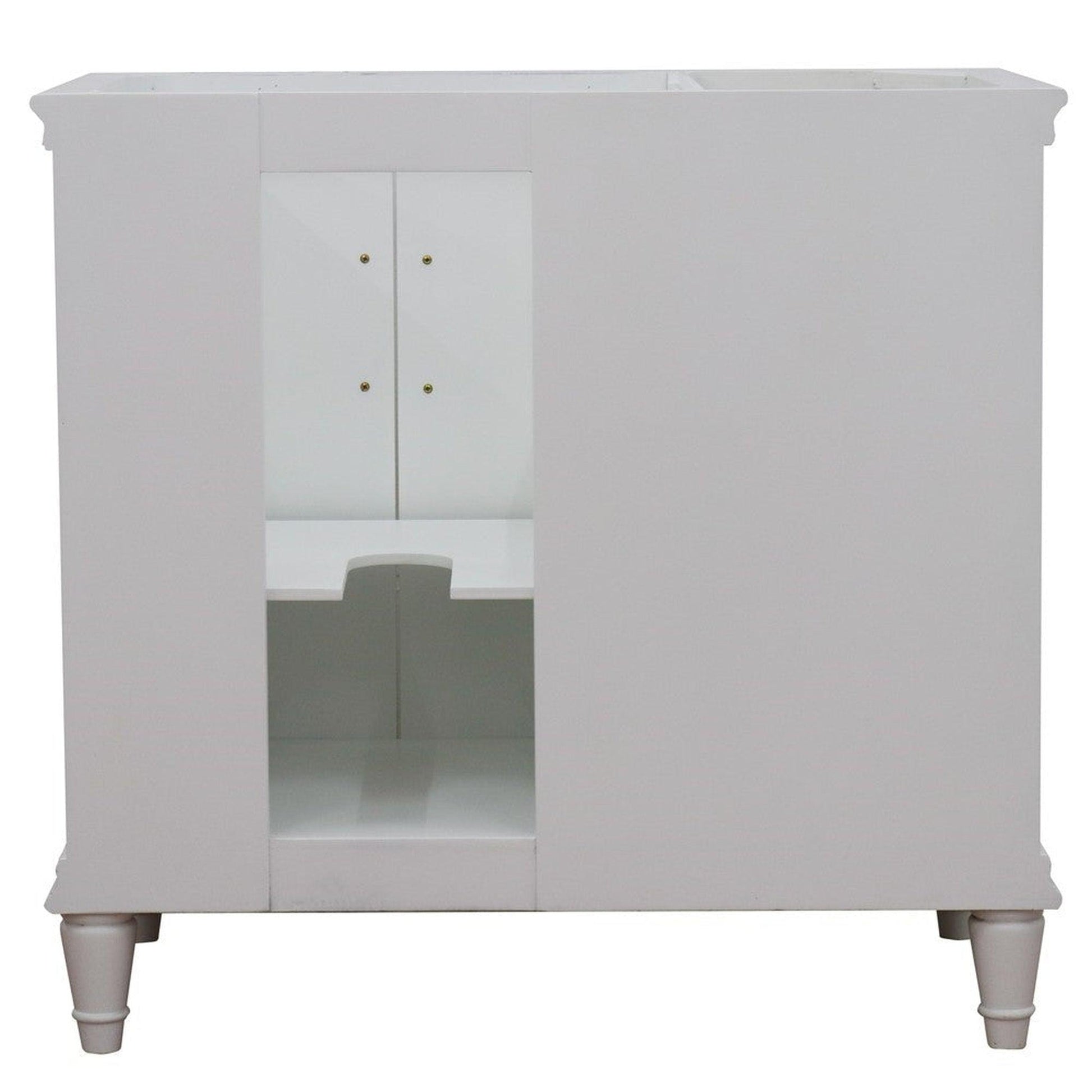 Bellaterra Home Forli 37" 2-Door 3-Drawer White Freestanding Vanity Set With Ceramic Right Offset Undermount Rectangular Sink and White Carrara Marble Top, and Right Door Cabinet