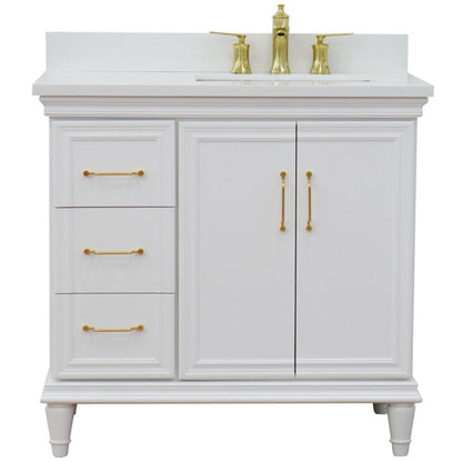 Bellaterra Home Forli 37" 2-Door 3-Drawer White Freestanding Vanity Set With Ceramic Right Offset Undermount Rectangular Sink and White Quartz Top, and Right Door Cabinet