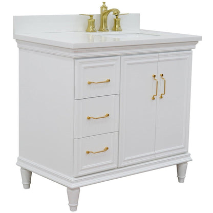 Bellaterra Home Forli 37" 2-Door 3-Drawer White Freestanding Vanity Set With Ceramic Right Offset Undermount Rectangular Sink and White Quartz Top, and Right Door Cabinet