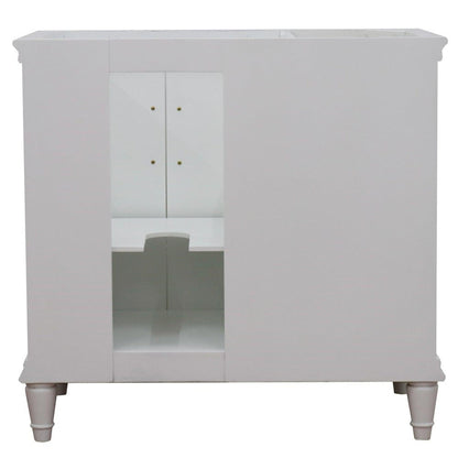 Bellaterra Home Forli 37" 2-Door 3-Drawer White Freestanding Vanity Set With Ceramic Right Offset Vessel Sink and White Quartz Top, and Right Door Cabinet