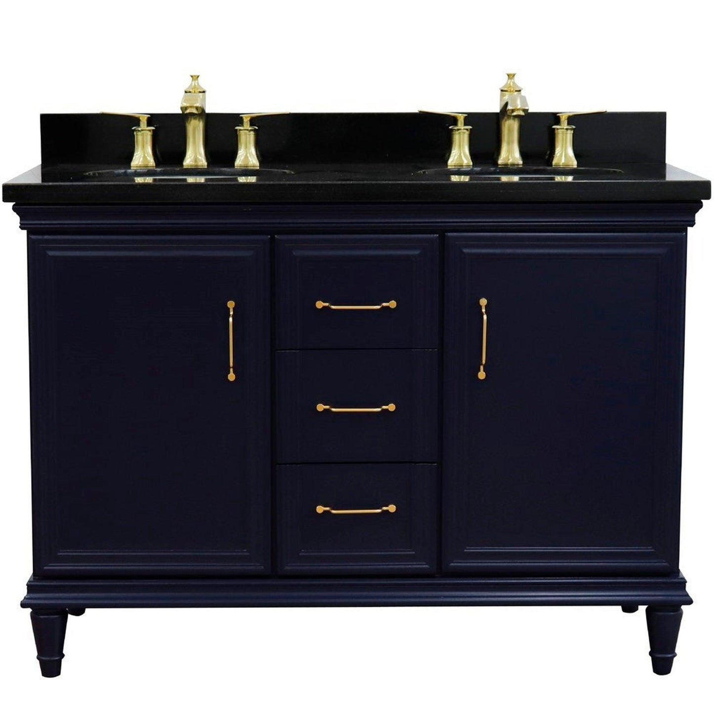 Bellaterra Home Forli 49" 2-Door 3-Drawer Blue Freestanding Vanity Set With Ceramic Double Undermount Oval Sink and Black Galaxy Granite Top
