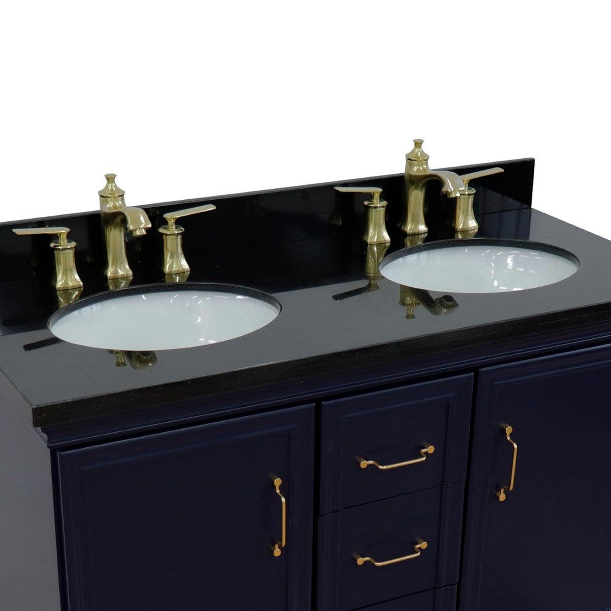 Bellaterra Home Forli 49" 2-Door 3-Drawer Blue Freestanding Vanity Set With Ceramic Double Undermount Oval Sink and Black Galaxy Granite Top