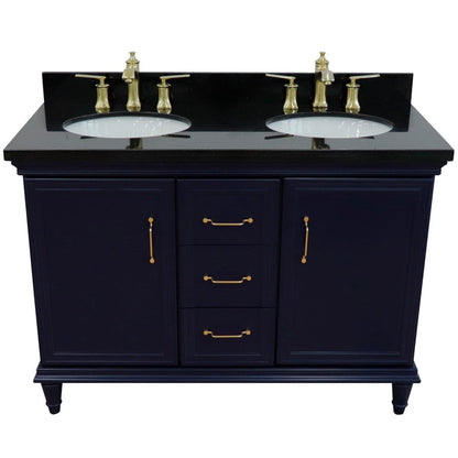 Bellaterra Home Forli 49" 2-Door 3-Drawer Blue Freestanding Vanity Set With Ceramic Double Undermount Oval Sink and Black Galaxy Granite Top