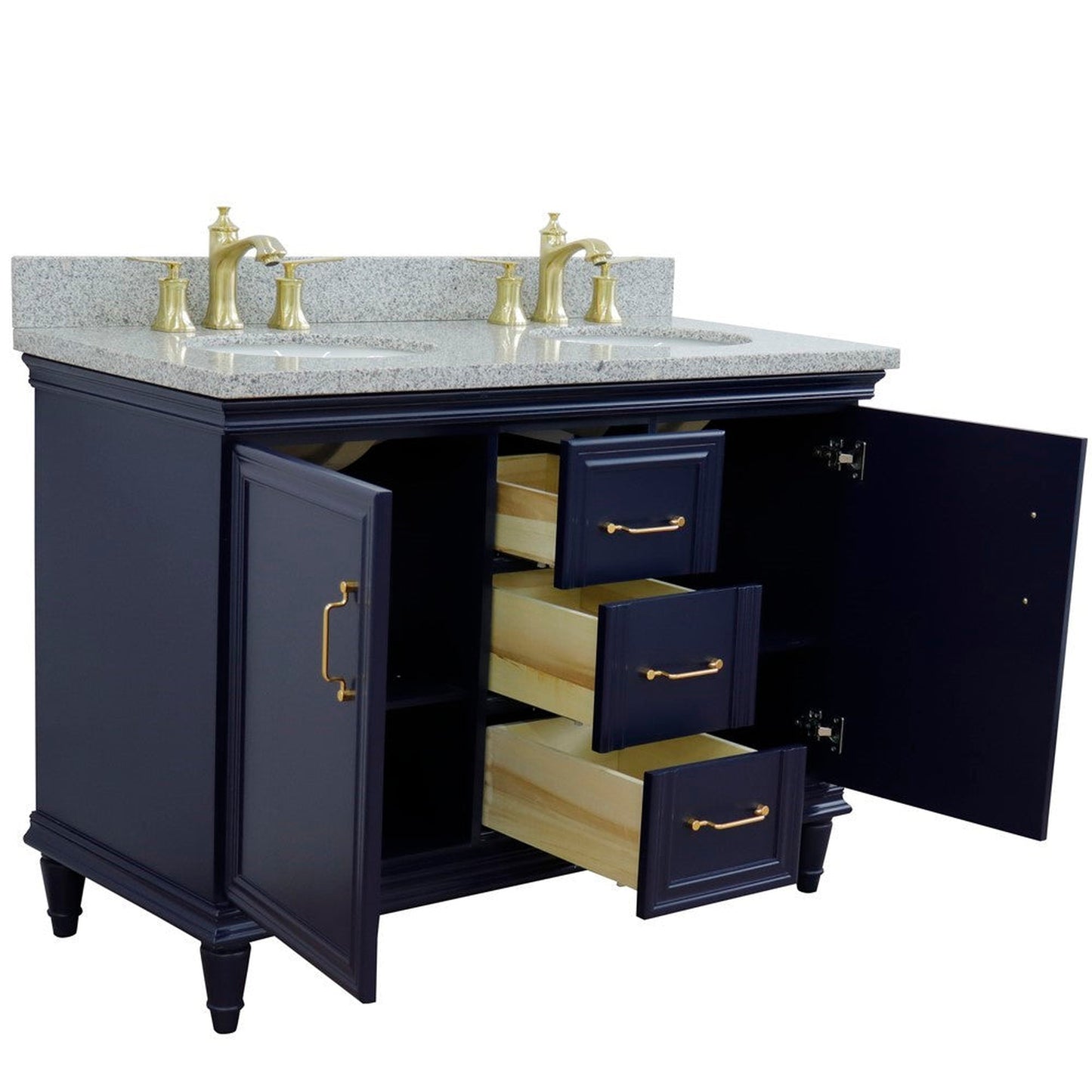 Bellaterra Home Forli 49" 2-Door 3-Drawer Blue Freestanding Vanity Set With Ceramic Double Undermount Oval Sink and Gray Granite Top