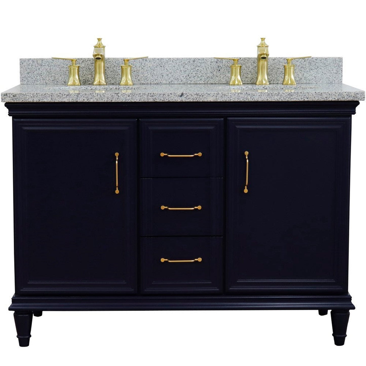 Bellaterra Home Forli 49" 2-Door 3-Drawer Blue Freestanding Vanity Set With Ceramic Double Undermount Oval Sink and Gray Granite Top