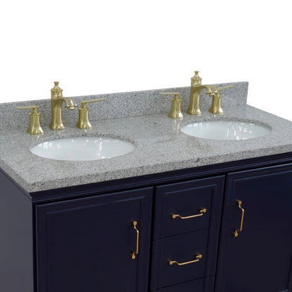 Bellaterra Home Forli 49" 2-Door 3-Drawer Blue Freestanding Vanity Set With Ceramic Double Undermount Oval Sink and Gray Granite Top