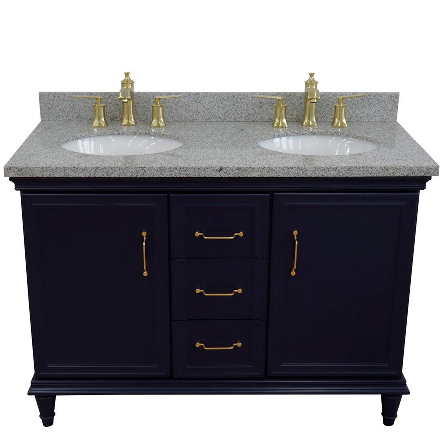 Bellaterra Home Forli 49" 2-Door 3-Drawer Blue Freestanding Vanity Set With Ceramic Double Undermount Oval Sink and Gray Granite Top