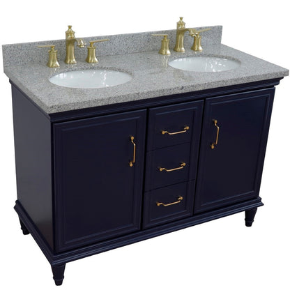 Bellaterra Home Forli 49" 2-Door 3-Drawer Blue Freestanding Vanity Set With Ceramic Double Undermount Oval Sink and Gray Granite Top