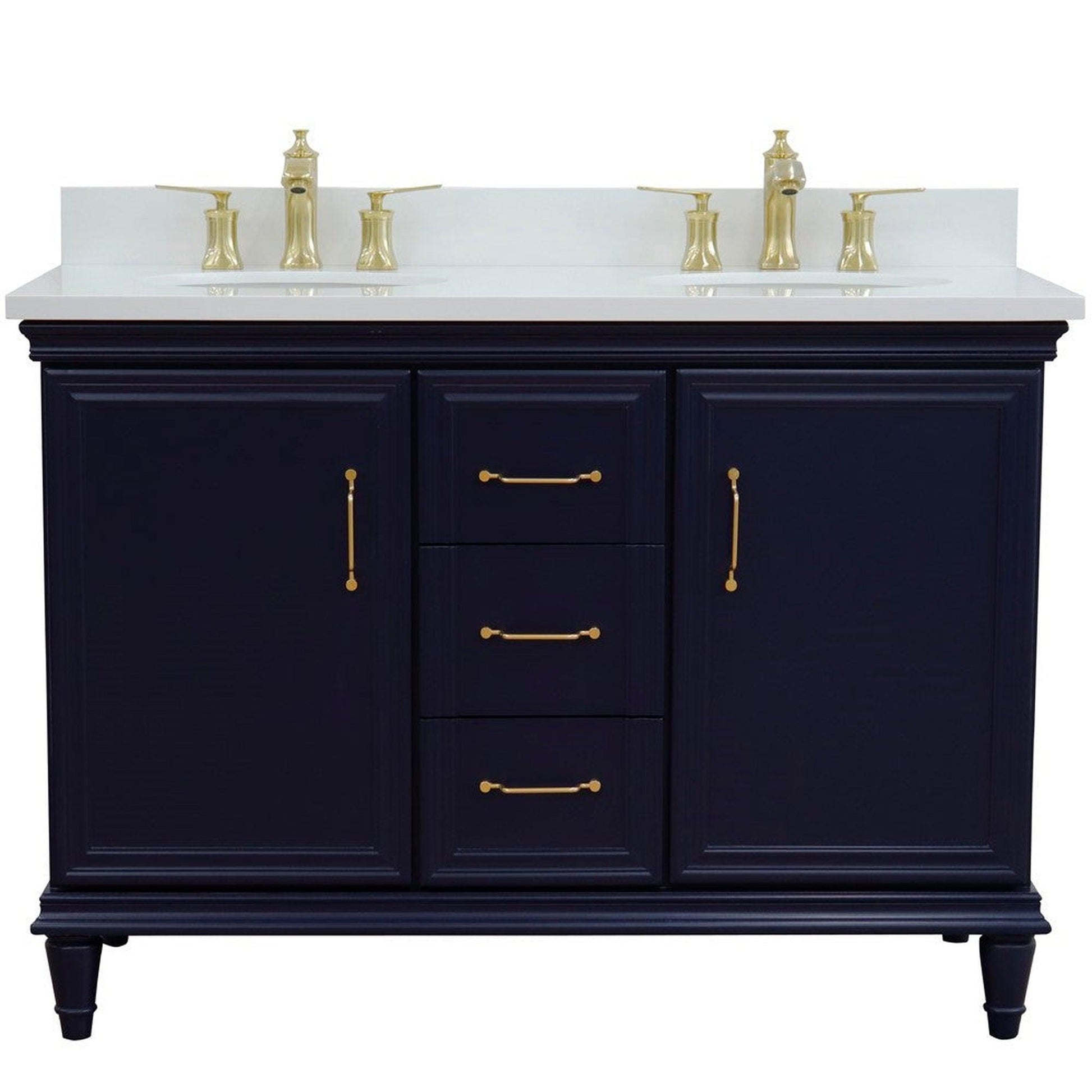 Bellaterra Home Forli 49" 2-Door 3-Drawer Blue Freestanding Vanity Set With Ceramic Double Undermount Oval Sink and White Quartz Top