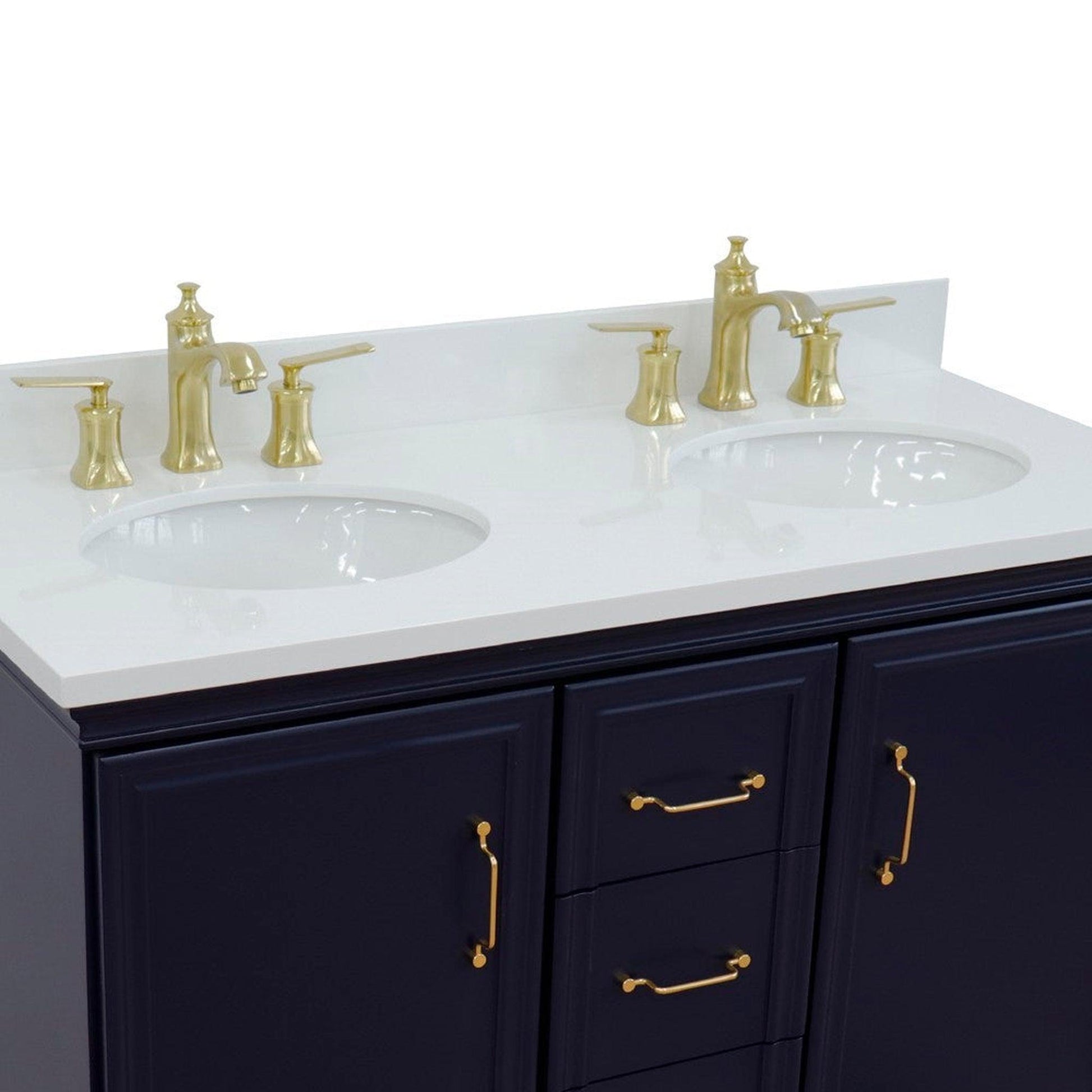 Bellaterra Home Forli 49" 2-Door 3-Drawer Blue Freestanding Vanity Set With Ceramic Double Undermount Oval Sink and White Quartz Top