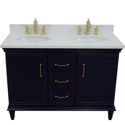 Bellaterra Home Forli 49" 2-Door 3-Drawer Blue Freestanding Vanity Set With Ceramic Double Undermount Oval Sink and White Quartz Top