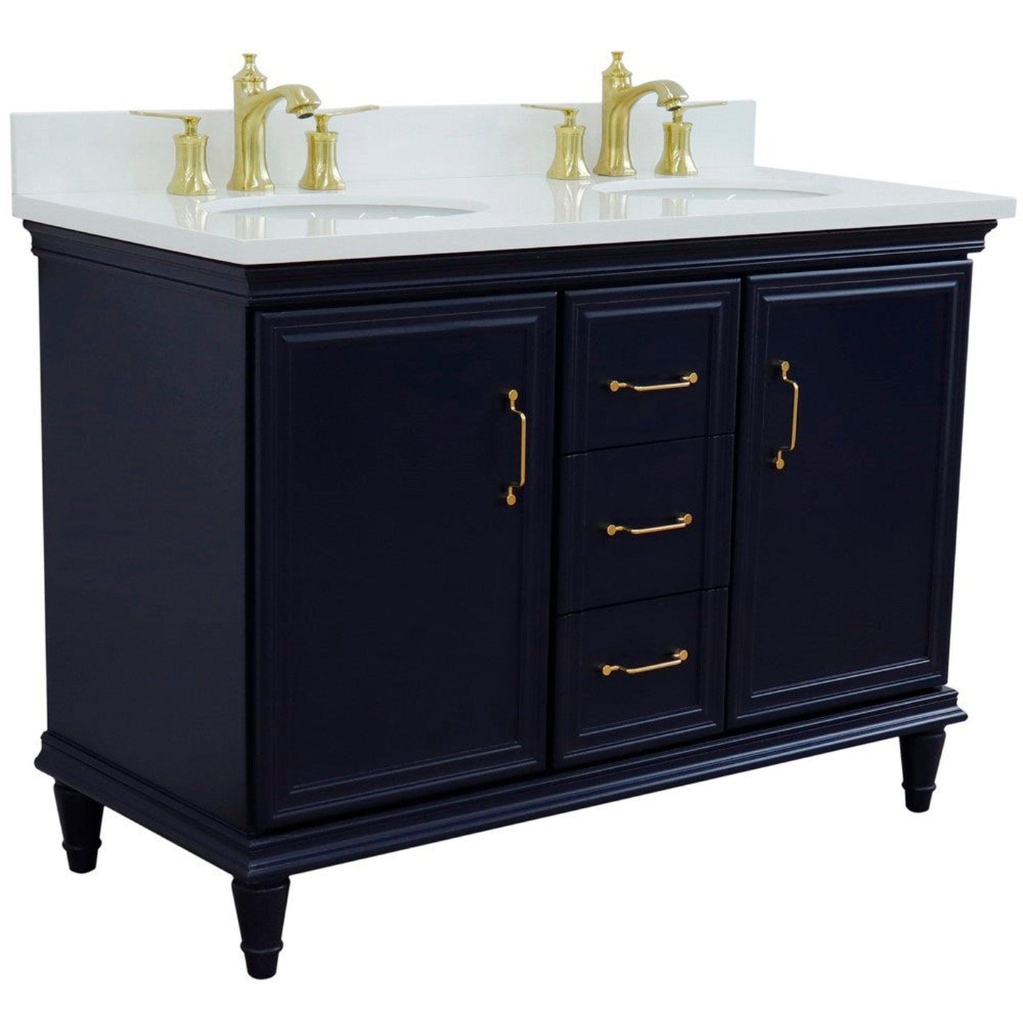 Bellaterra Home Forli 49" 2-Door 3-Drawer Blue Freestanding Vanity Set With Ceramic Double Undermount Oval Sink and White Quartz Top