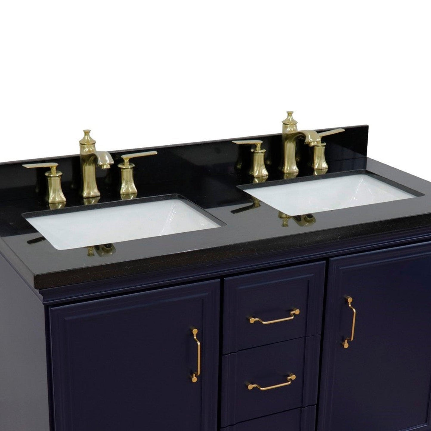 Bellaterra Home Forli 49" 2-Door 3-Drawer Blue Freestanding Vanity Set With Ceramic Double Undermount Rectangular Sink and Black Galaxy Granite Top