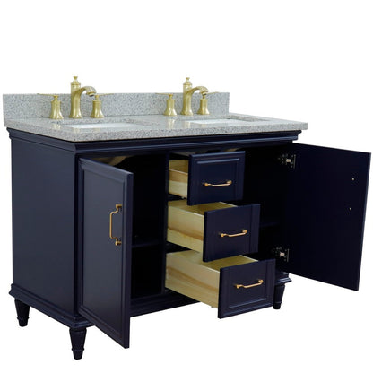 Bellaterra Home Forli 49" 2-Door 3-Drawer Blue Freestanding Vanity Set With Ceramic Double Undermount Rectangular Sink and Gray Granite Top