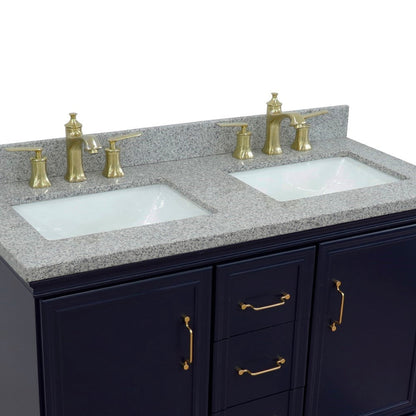 Bellaterra Home Forli 49" 2-Door 3-Drawer Blue Freestanding Vanity Set With Ceramic Double Undermount Rectangular Sink and Gray Granite Top