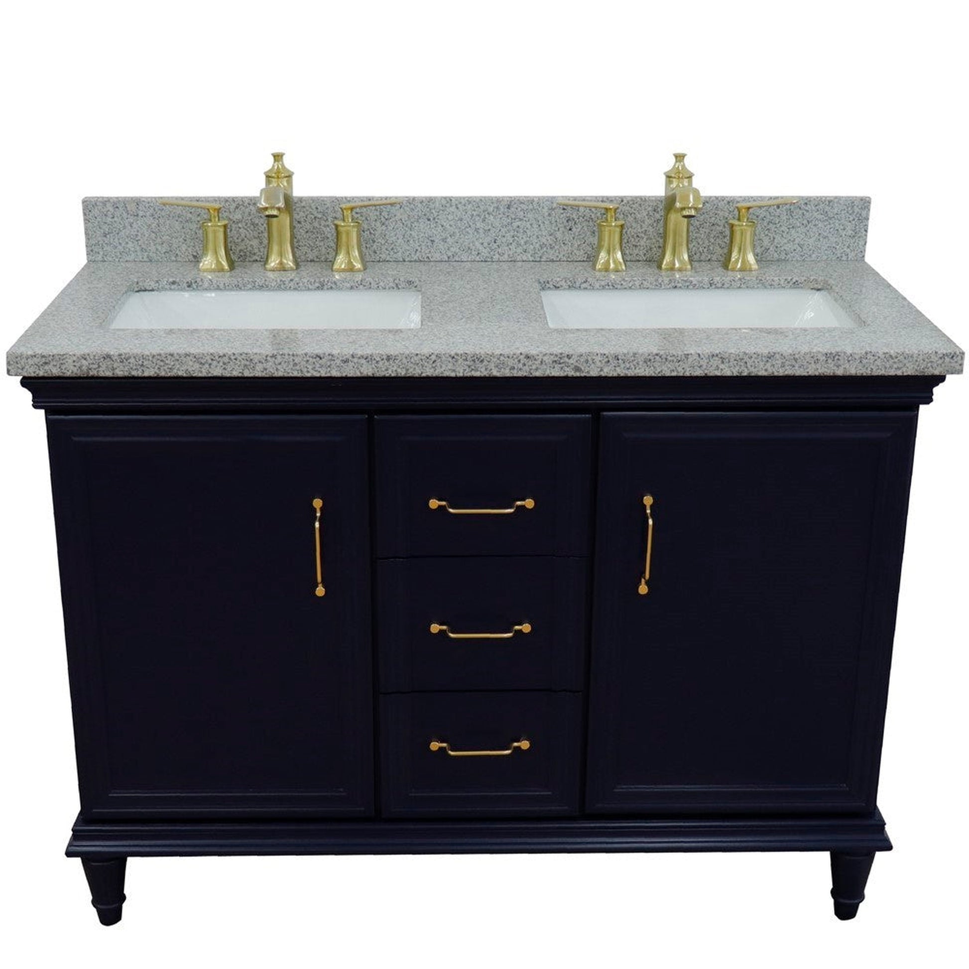 Bellaterra Home Forli 49" 2-Door 3-Drawer Blue Freestanding Vanity Set With Ceramic Double Undermount Rectangular Sink and Gray Granite Top