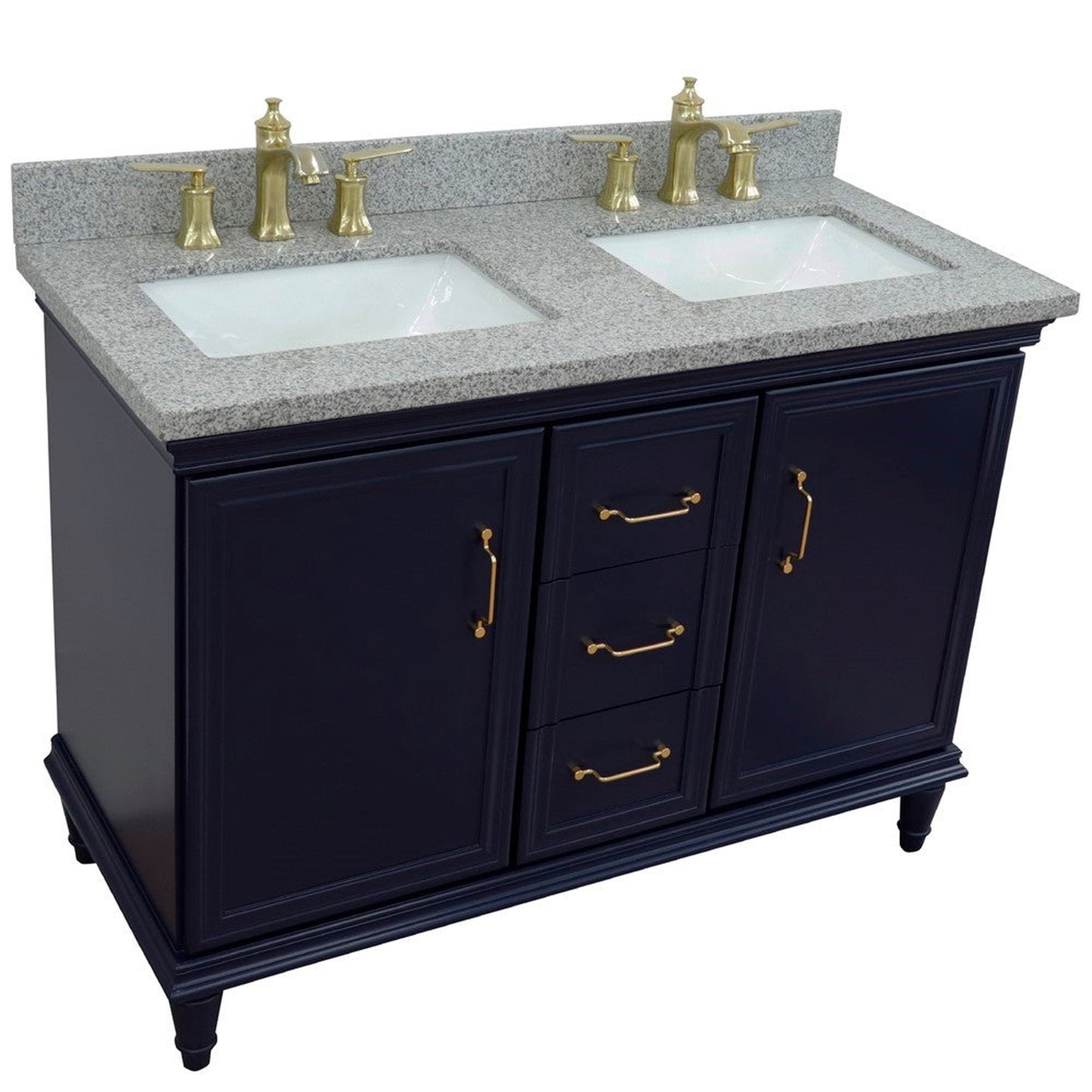 Bellaterra Home Forli 49" 2-Door 3-Drawer Blue Freestanding Vanity Set With Ceramic Double Undermount Rectangular Sink and Gray Granite Top