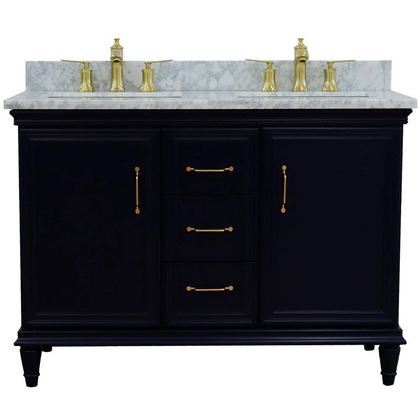 Bellaterra Home Forli 49" 2-Door 3-Drawer Blue Freestanding Vanity Set With Ceramic Double Undermount Rectangular Sink and White Carrara Marble Top