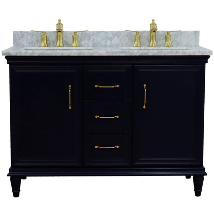 Bellaterra Home Forli 49" 2-Door 3-Drawer Blue Freestanding Vanity Set With Ceramic Double Undermount Rectangular Sink and White Carrara Marble Top