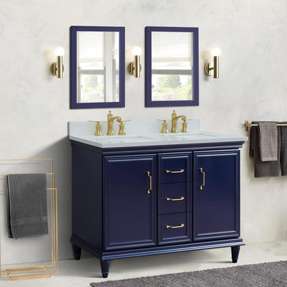 Bellaterra Home Forli 49" 2-Door 3-Drawer Blue Freestanding Vanity Set With Ceramic Double Undermount Rectangular Sink and White Quartz Top