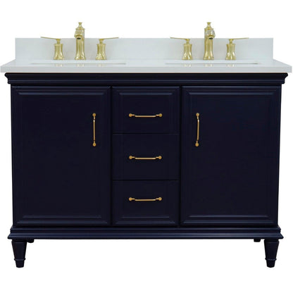 Bellaterra Home Forli 49" 2-Door 3-Drawer Blue Freestanding Vanity Set With Ceramic Double Undermount Rectangular Sink and White Quartz Top