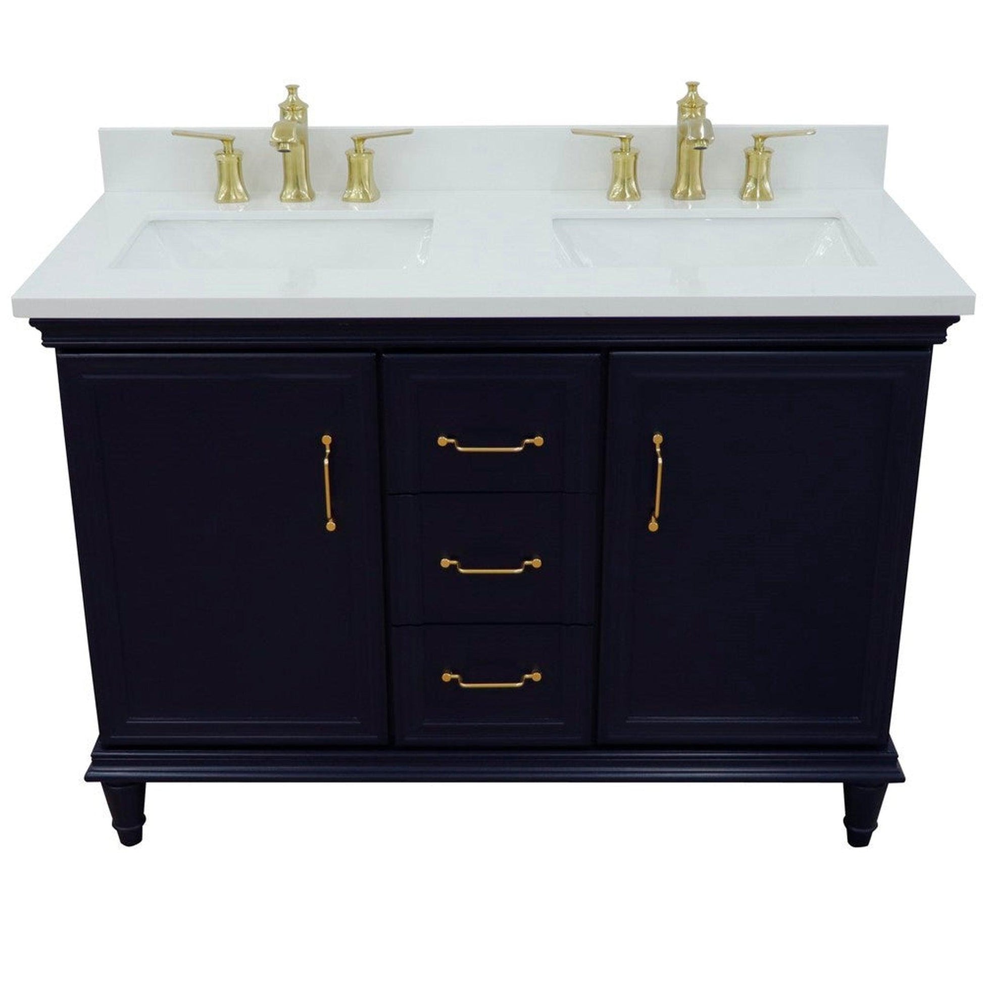 Bellaterra Home Forli 49" 2-Door 3-Drawer Blue Freestanding Vanity Set With Ceramic Double Undermount Rectangular Sink and White Quartz Top